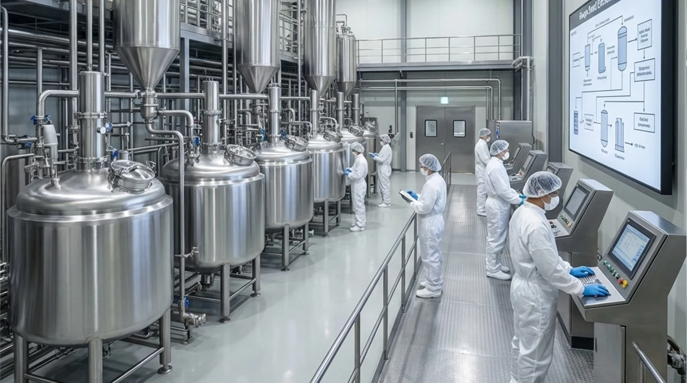 Stainless-steel extraction equipment in an ingredient processing scene