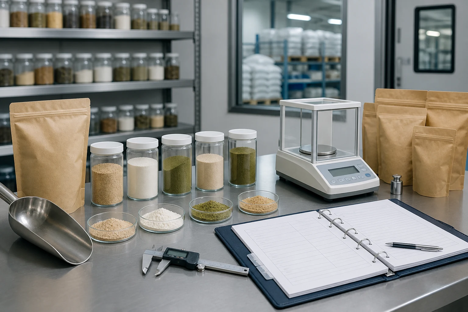 Raw ingredient sample qualification with laboratory weighing and technical review