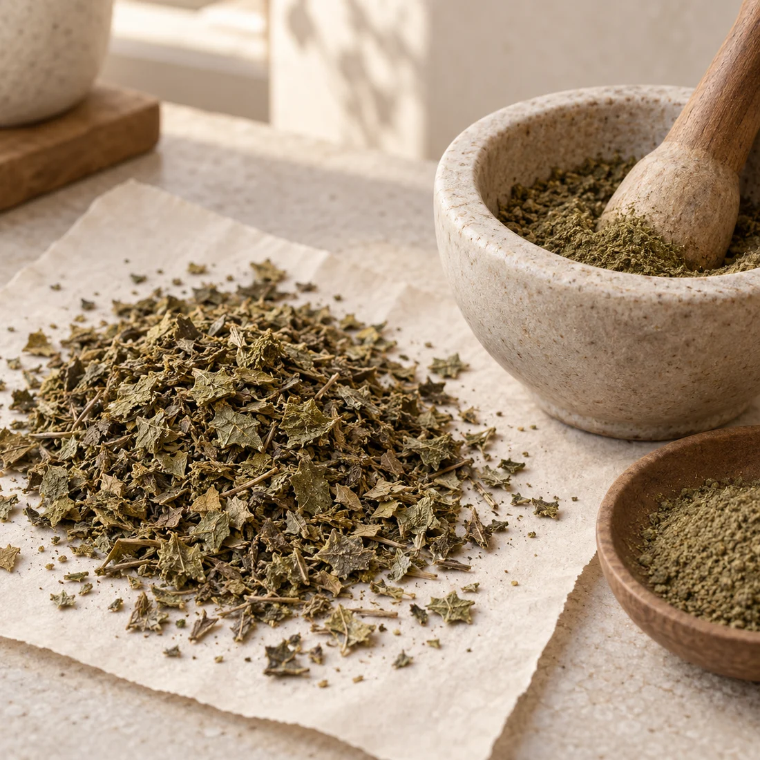 Damiana leaf preparation and milling context