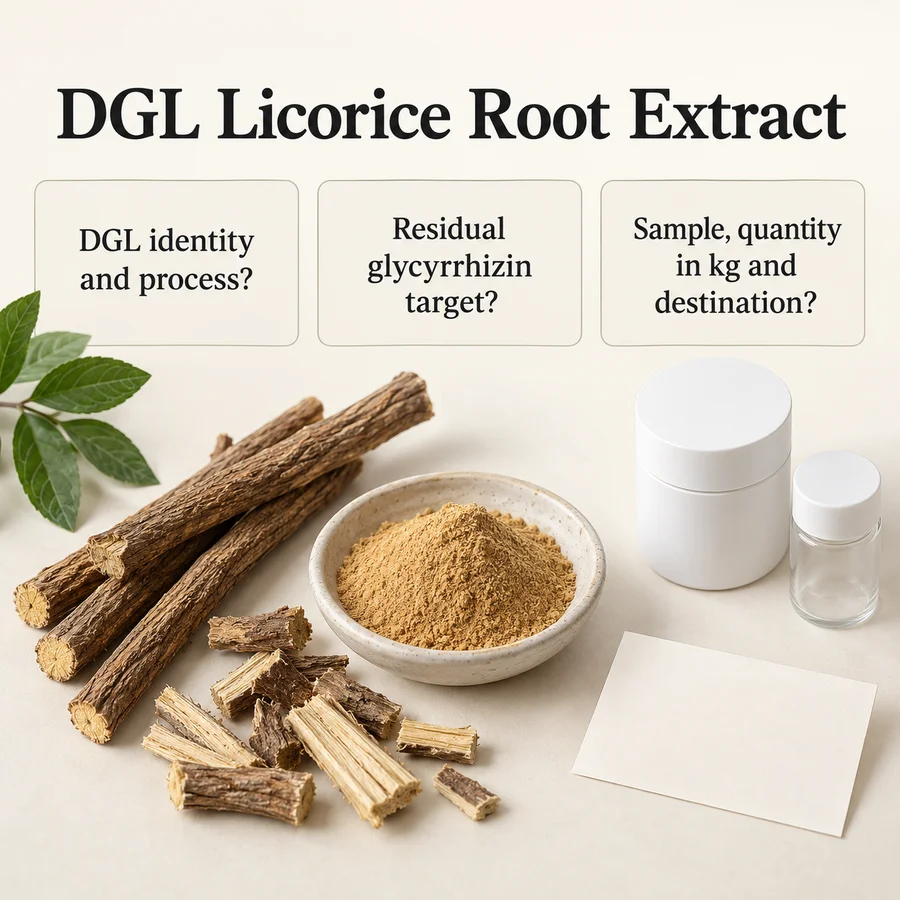 DGL Licorice Root Extract sourcing questions for a kg-based purchasing brief