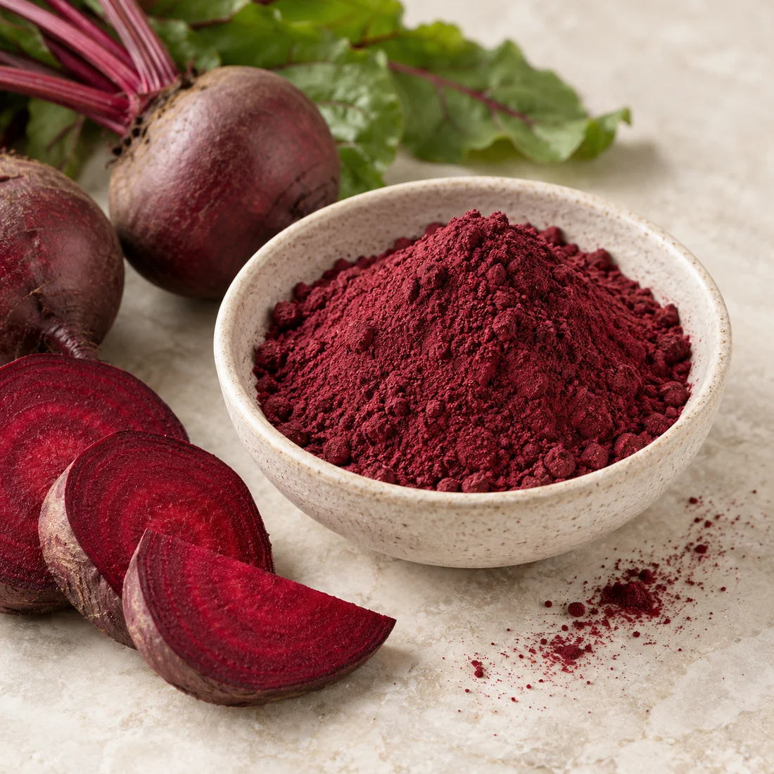 Fermented beet powder with beet-input context