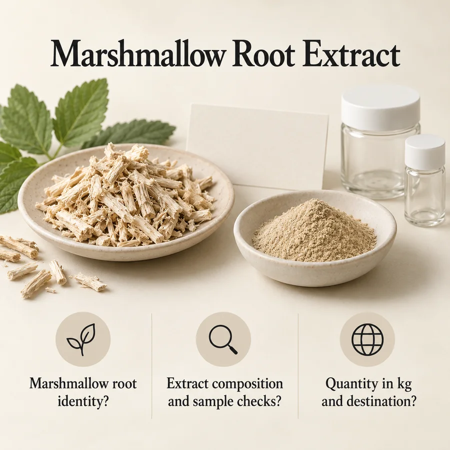 Marshmallow Root Extract sourcing questions for a kg-based purchasing brief