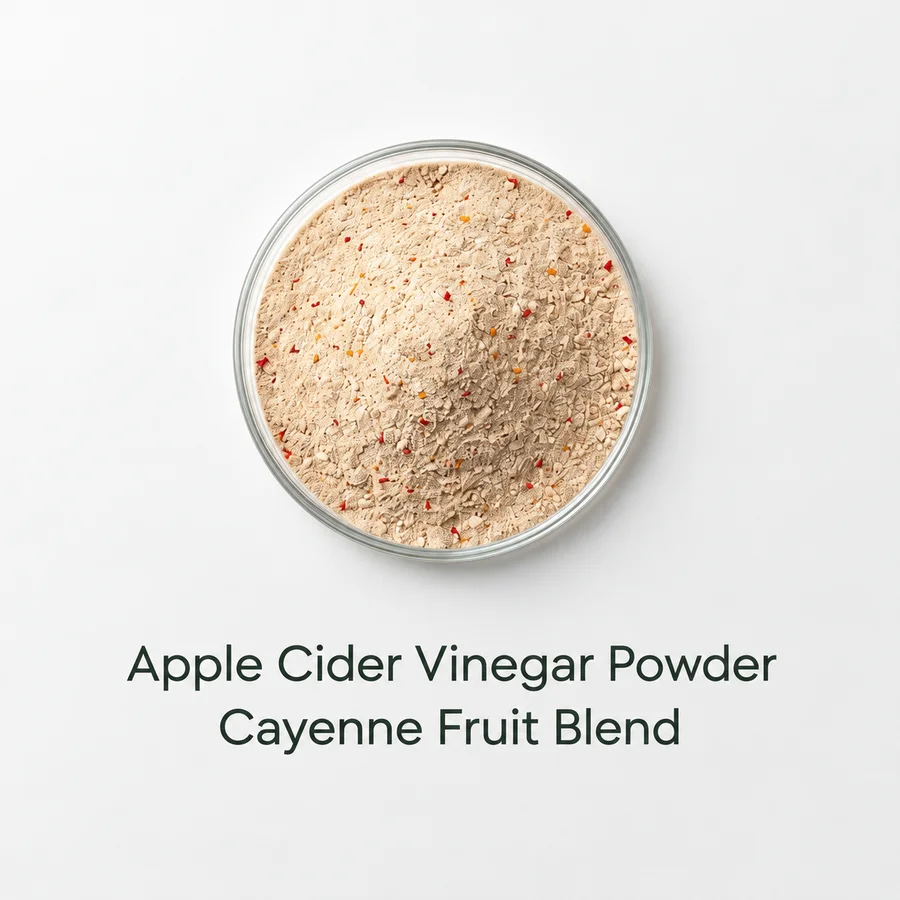 apple cider vinegar powder cayenne fruit blend ingredient purchasing concept