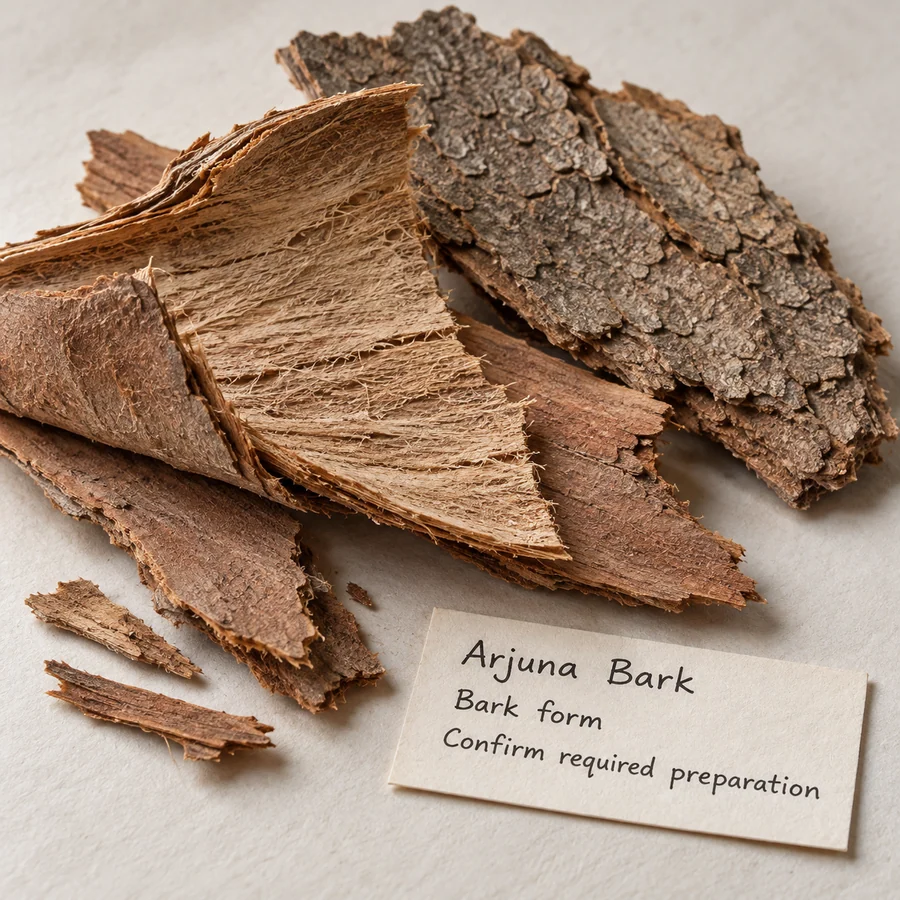 Arjuna bark material surfaces and preparation brief