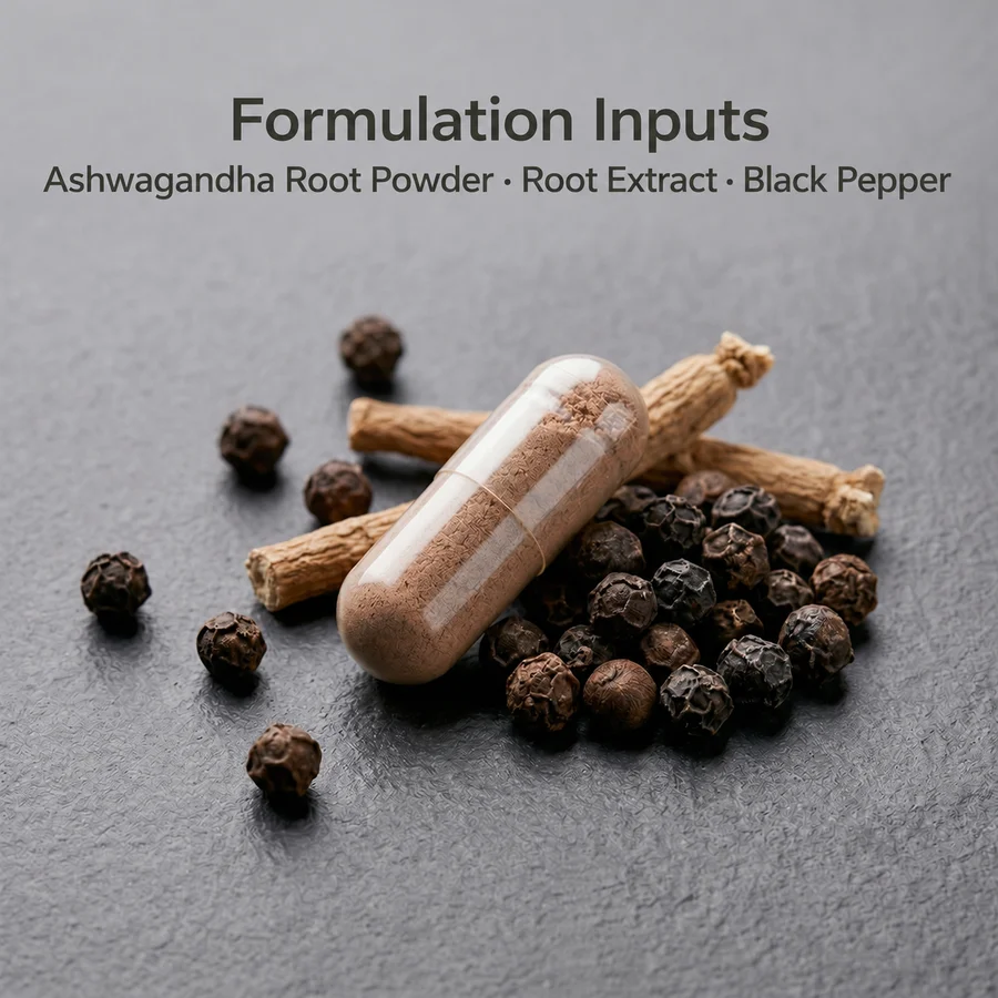 Downstream formulation context for ashwagandha root powder extract black pepper blend