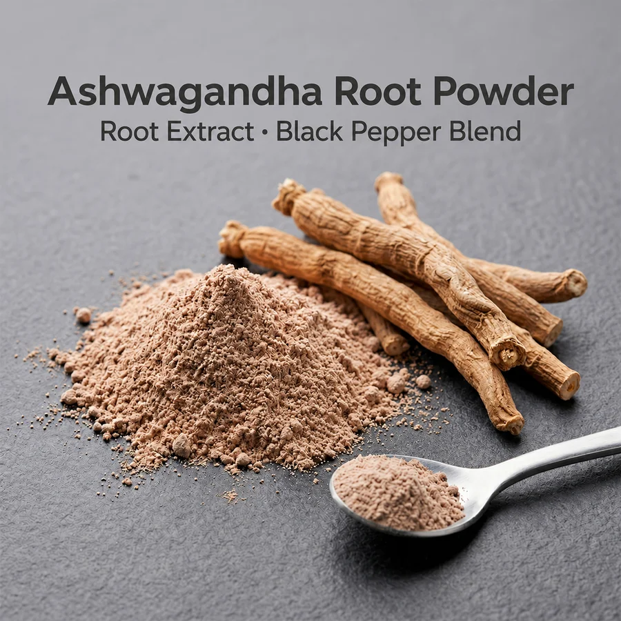 ashwagandha root powder extract black pepper blend ingredient purchasing concept