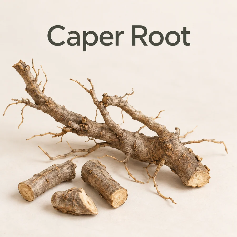 Caper root botanical ingredient marketing visual
