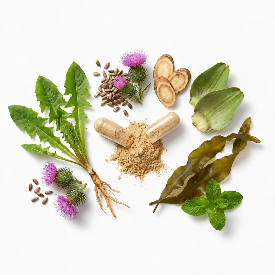Six botanical input contexts around a botanical blend sample concept