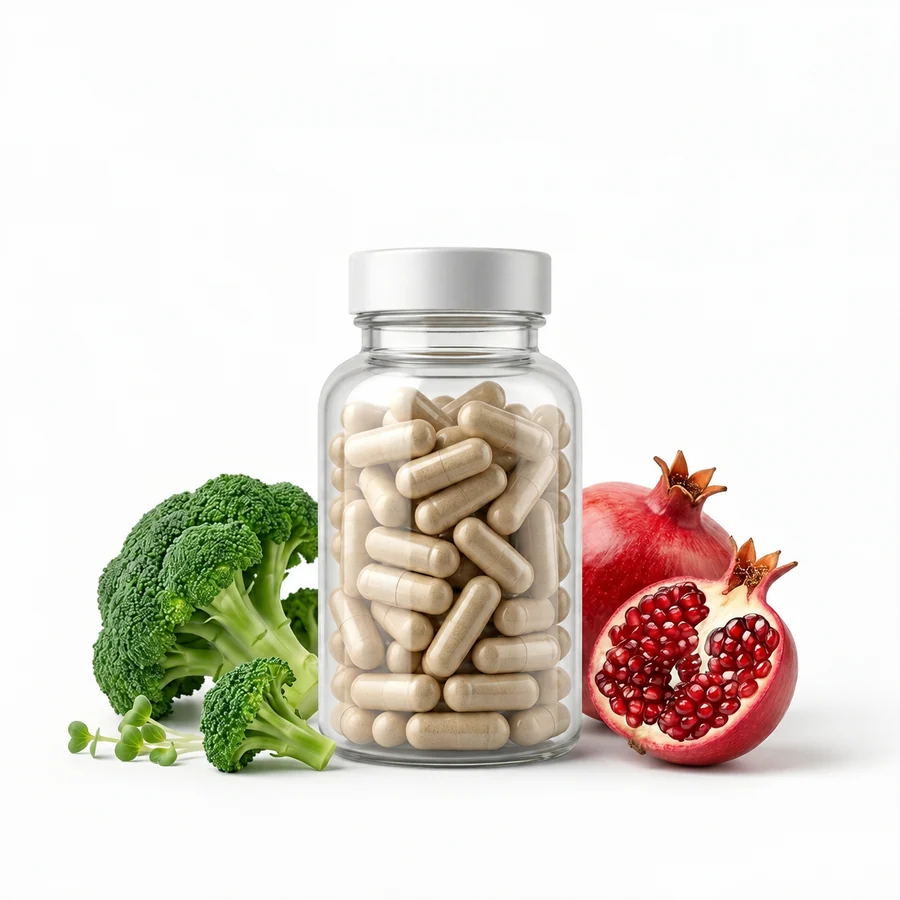 DIM–Pomegranate–Broccoli Extract Blend ingredient composition concept