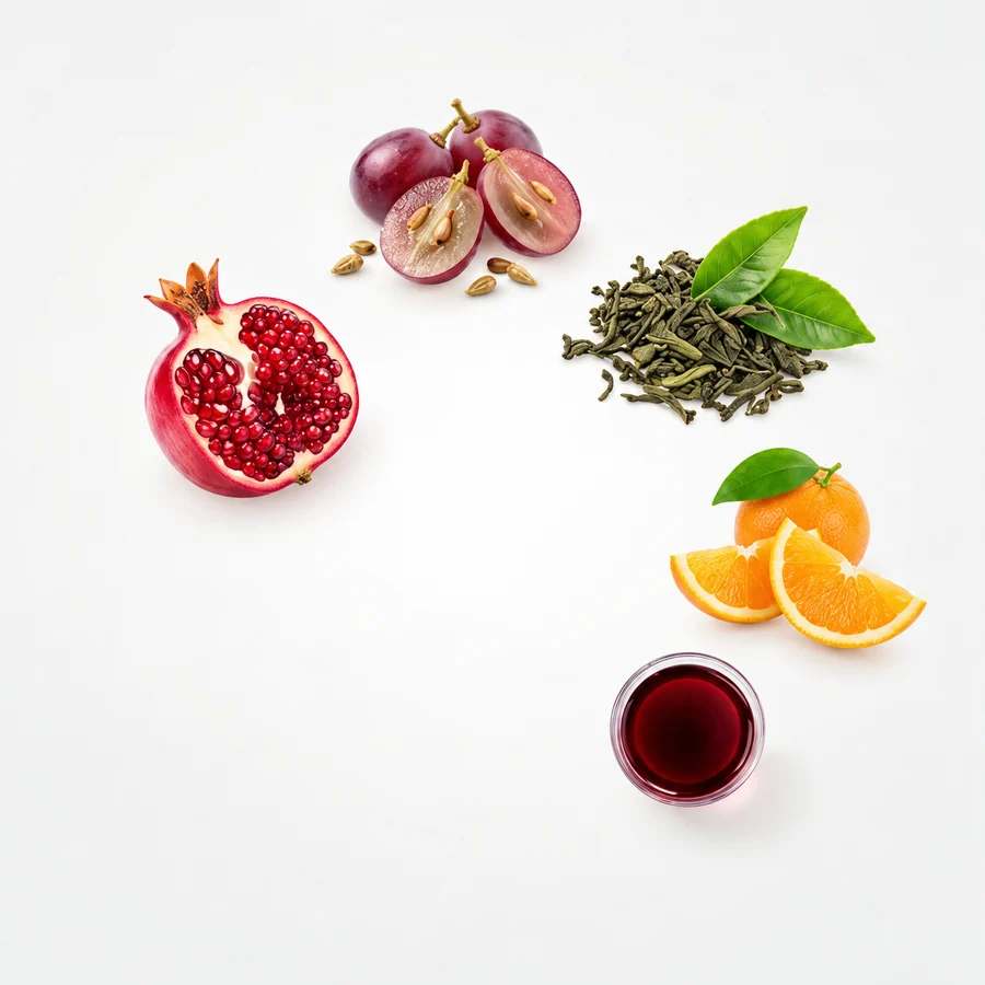Green Tea–Grape Seed–Fruit Polyphenol Blend botanical-input marketing concept