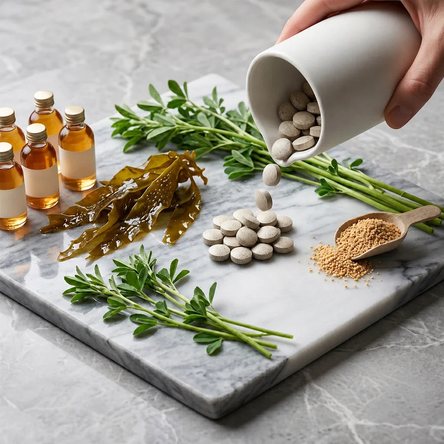 Lecithin, alfalfa, kelp and cider-vinegar input context for a blend brief