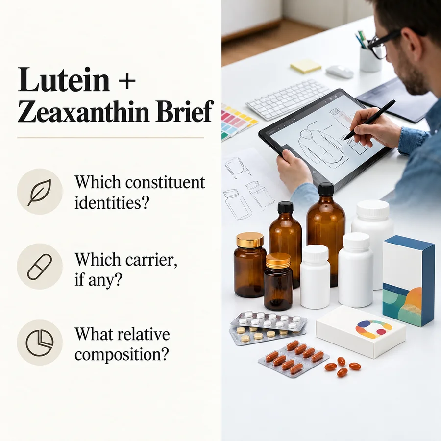 Lutein and zeaxanthin procurement questions about identities, carrier and composition.