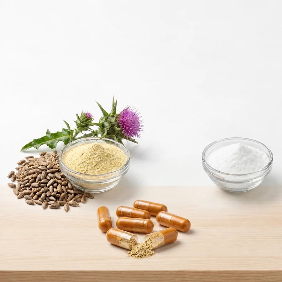 Milk Thistle Seed Extract–L-Ergothioneine Blend ingredient preparation concept