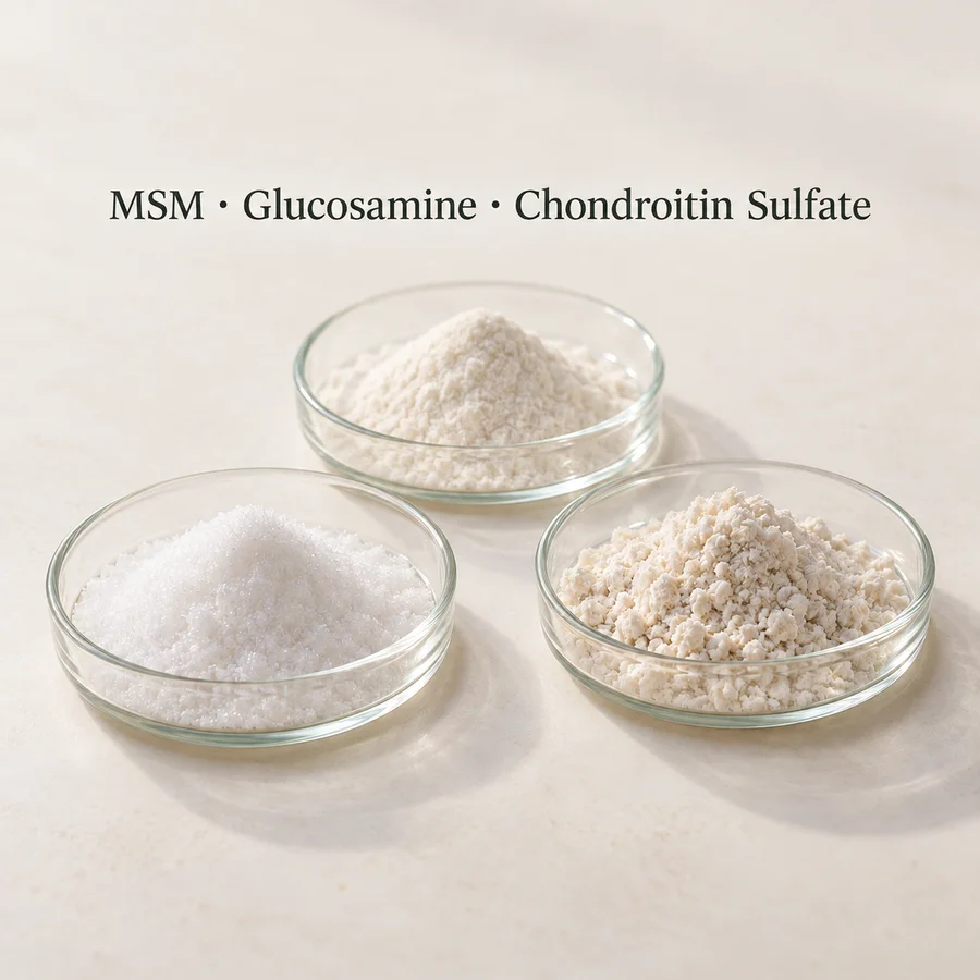 MSM, glucosamine and chondroitin sulfate ingredient purchasing concept