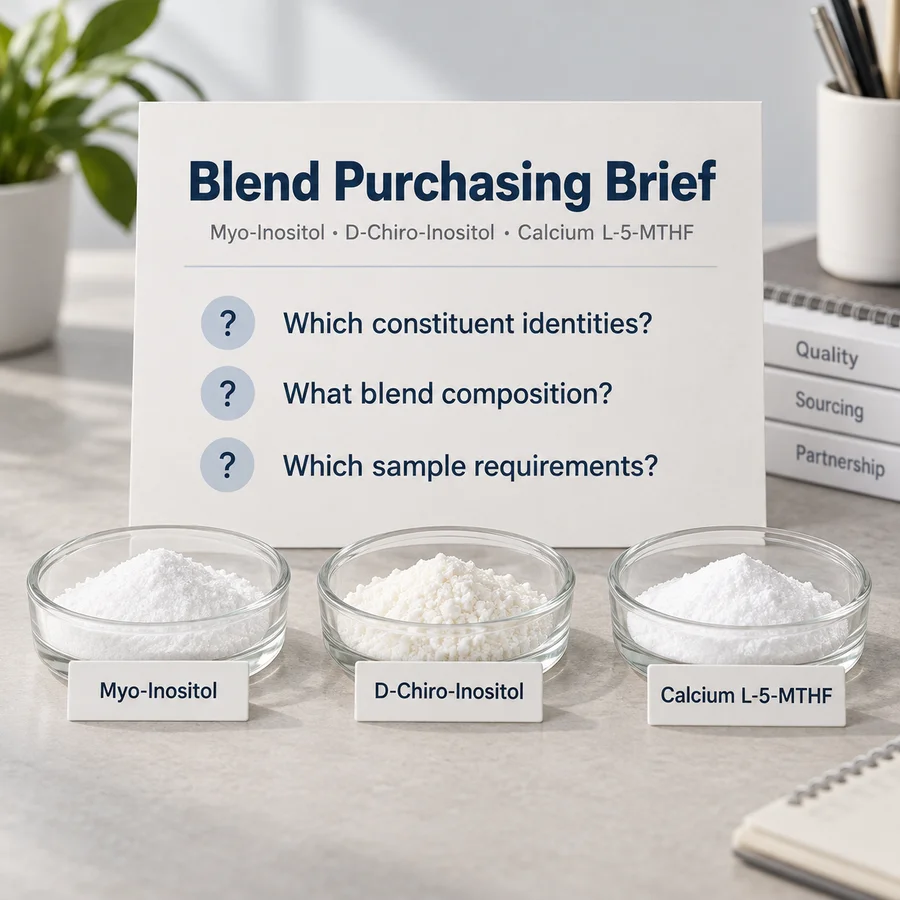 Composition and purchasing requirements for myo inositol d chiro inositol calcium l 5 mthf blend