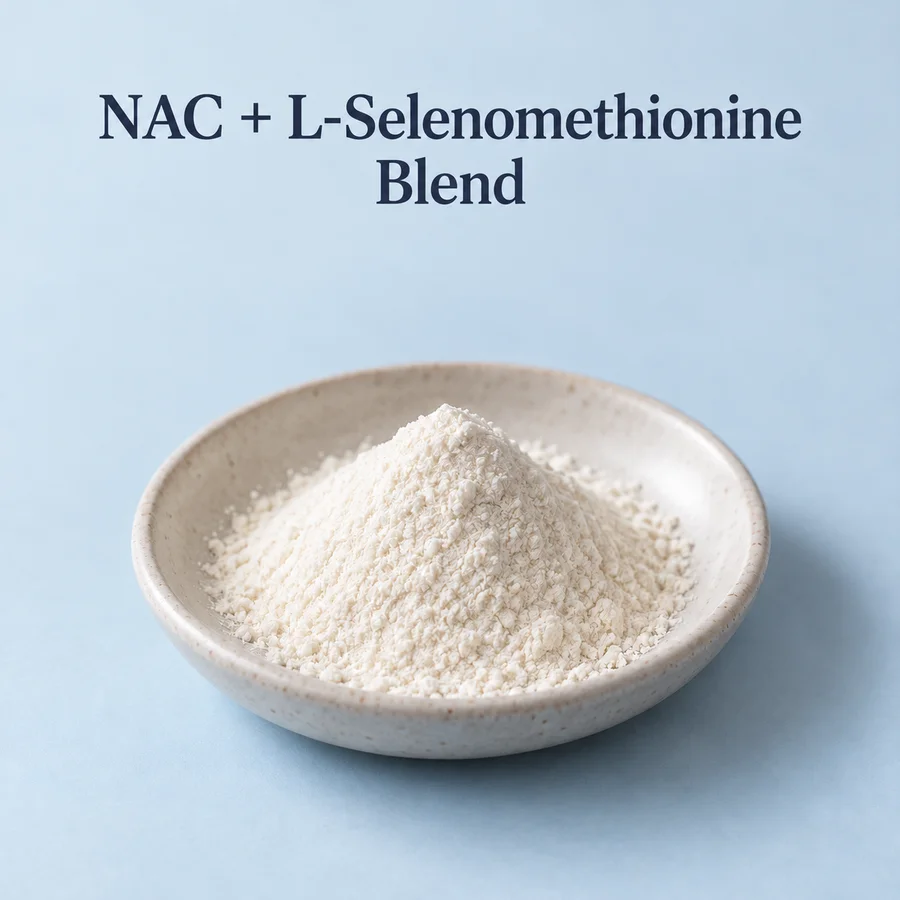 Conceptual ingredient powder for an NAC and L-selenomethionine blend.