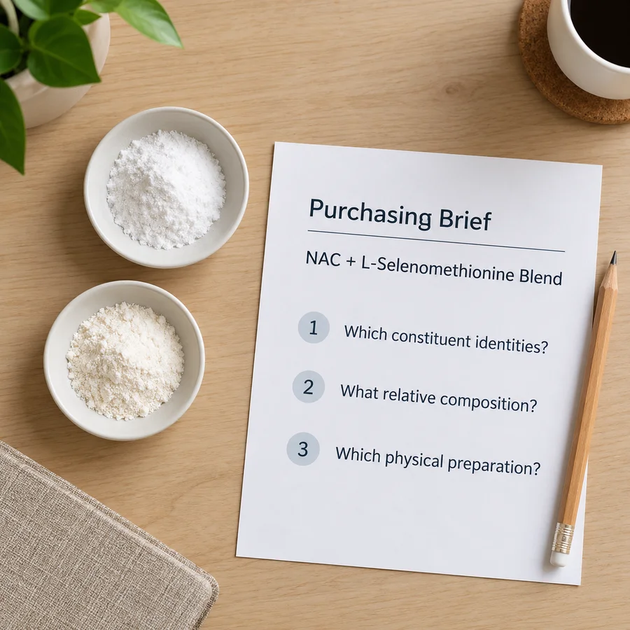 Purchasing questions about constituent identities, relative composition and physical preparation.