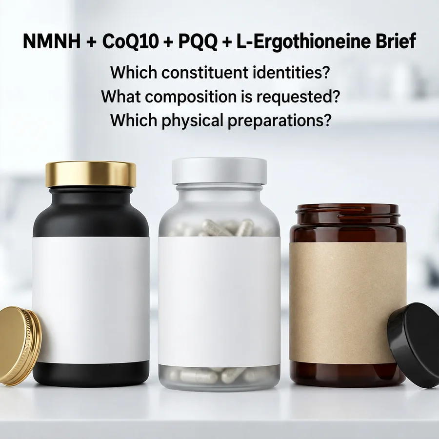 Purchasing brief and downstream packaging examples for the four-input NMNH composition.