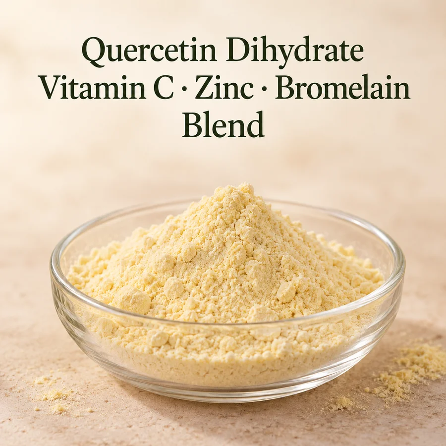 quercetin dihydrate vitamin c zinc bromelain blend ingredient purchasing concept