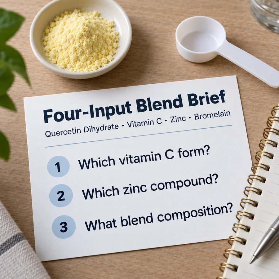 Composition and purchasing requirements for quercetin dihydrate vitamin c zinc bromelain blend