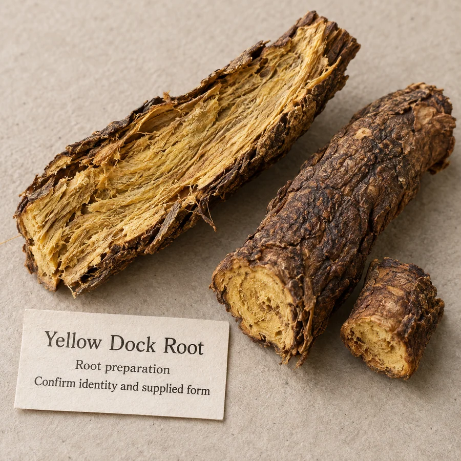 Yellow dock root material and preparation brief