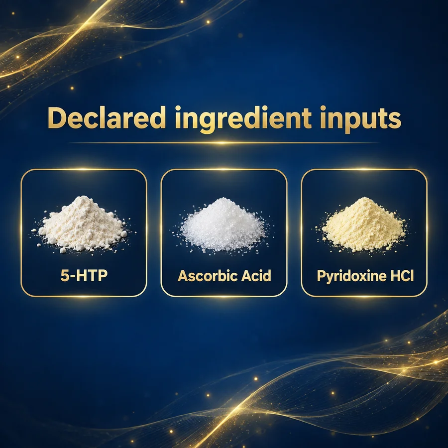 Declared three-input composition for the 5-HTP vitamin blend