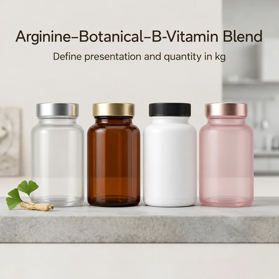 Unbranded packaging discussion for arginine botanical b vitamin iron zinc blend