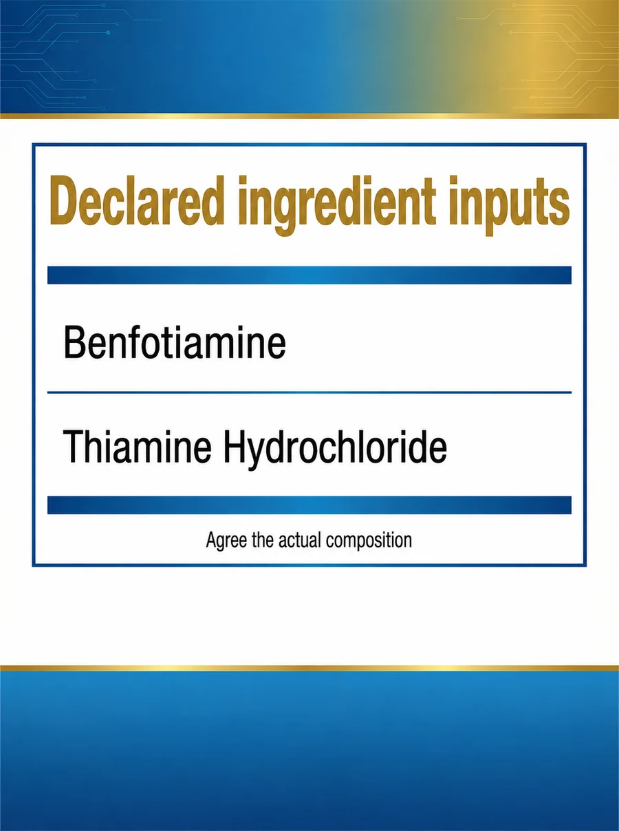 Benfotiamine–Thiamine Hydrochloride Blend declared ingredient composition