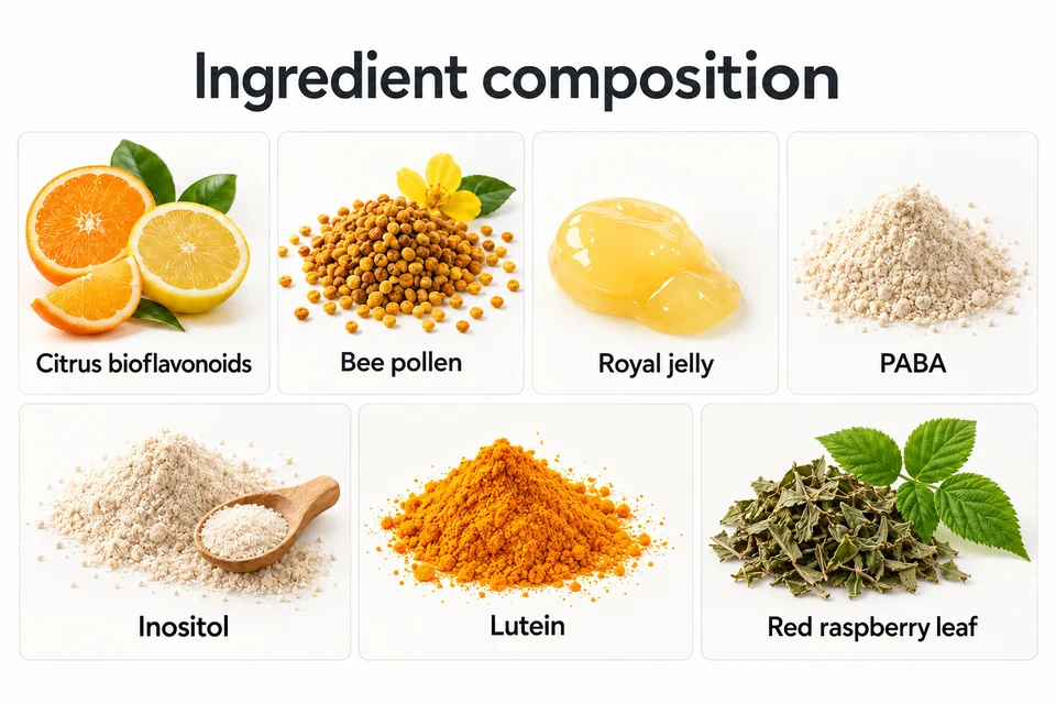 Citrus Bioflavonoid–Pollen–Royal Jelly Ingredient Blend declared input composition