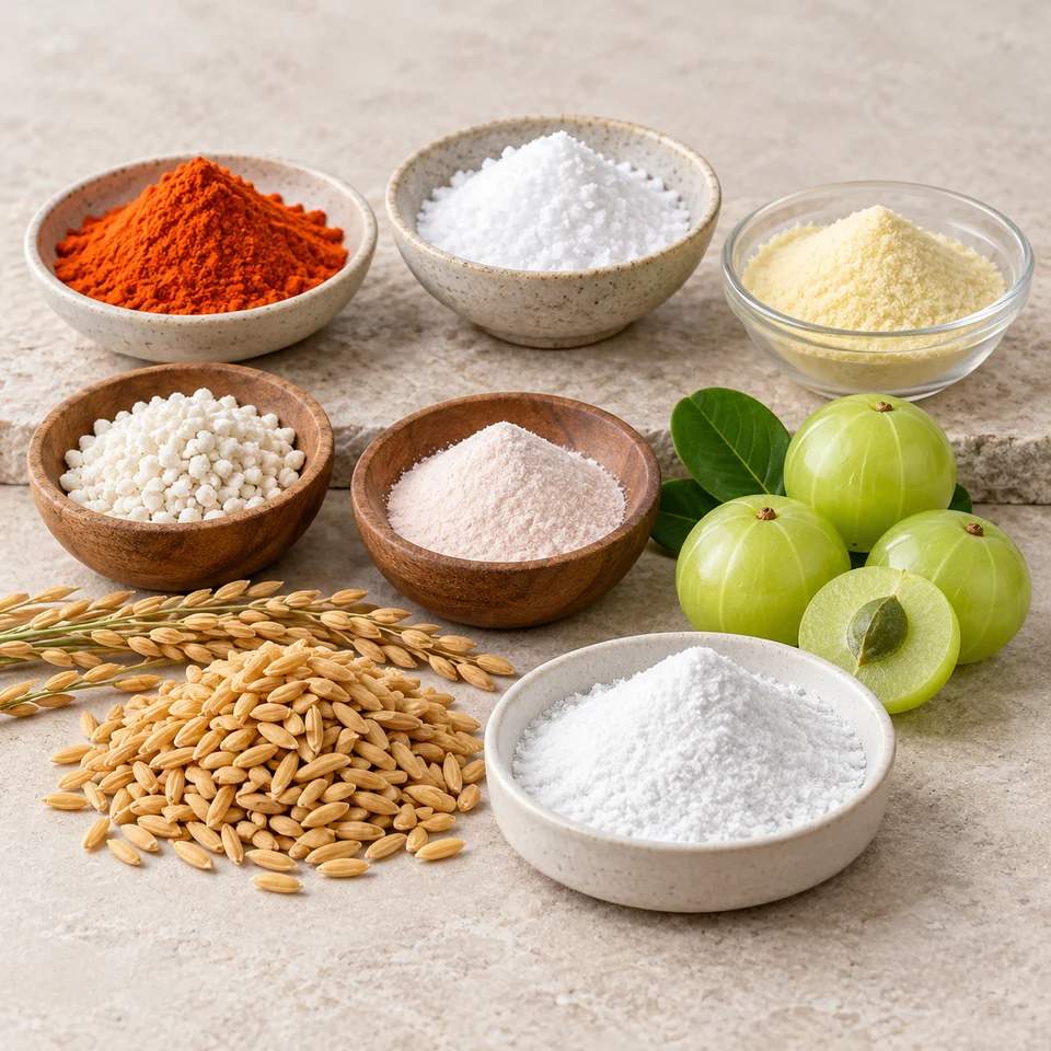Hyaluronate–Rice Ceramide–Amla–Vitamin Ingredient Blend ingredient input materials