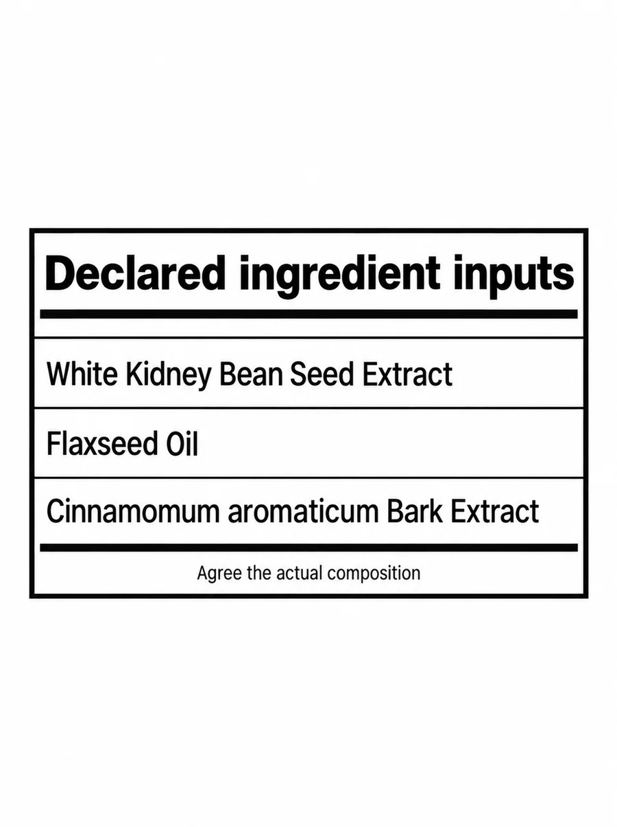 Kidney Bean–Flaxseed Oil–Cassia Blend declared composition