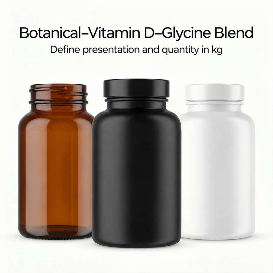 Packaging or destination discussion context for root leaf powder extract vitamin d glycine blend