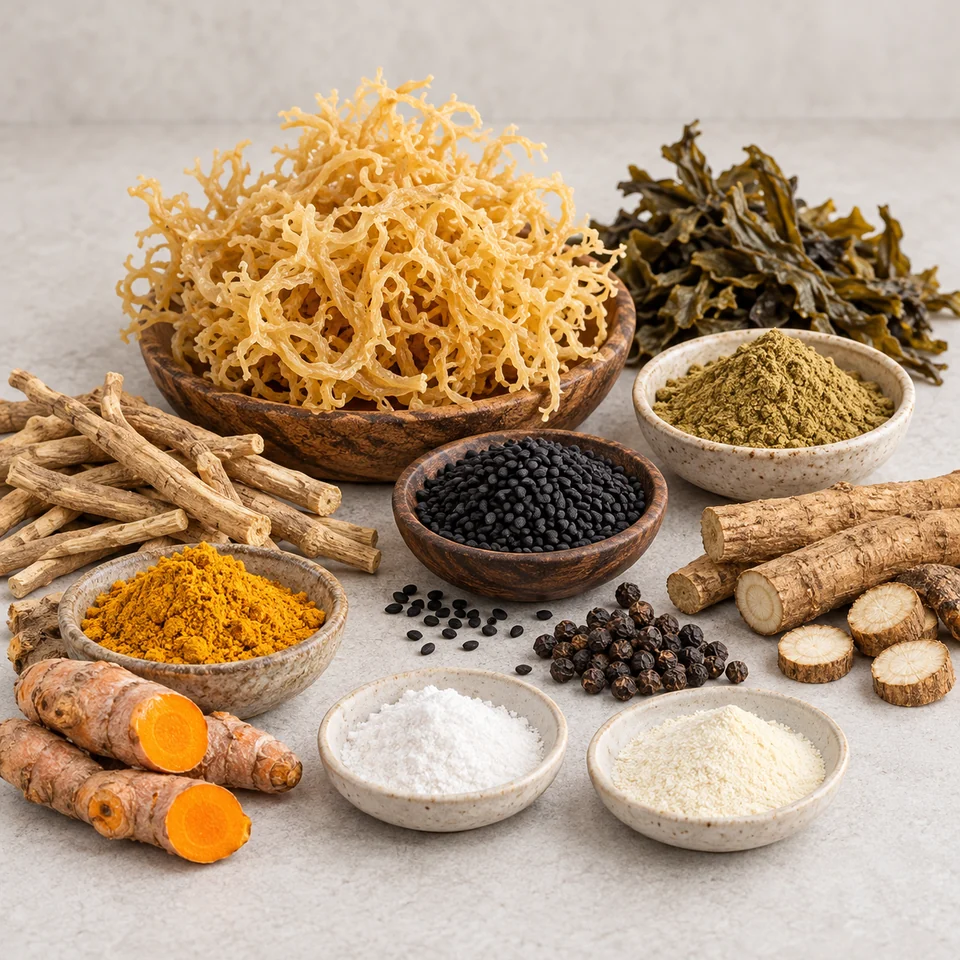 Sea moss botanical and vitamin ingredient input materials