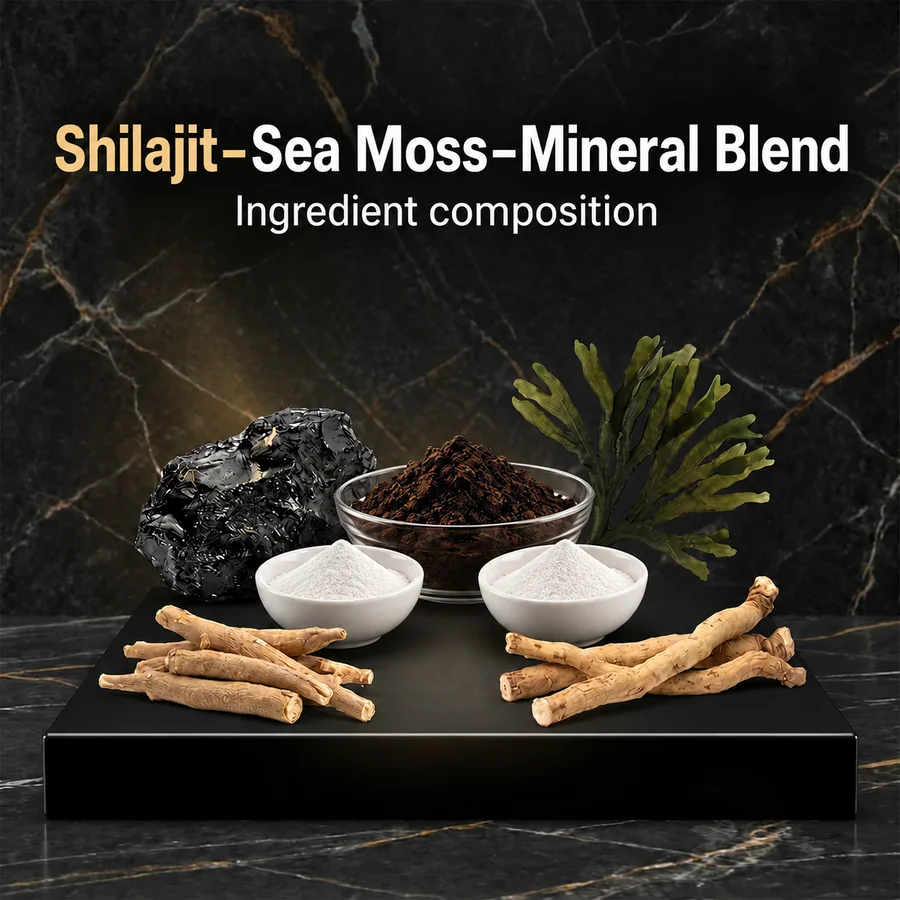Ingredient composition for shilajit sea moss ashwagandha tongkat mineral blend