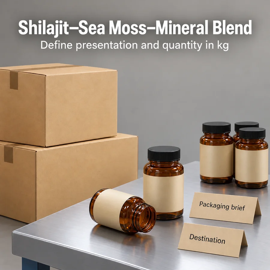 Unbranded packaging discussion for shilajit sea moss ashwagandha tongkat mineral blend