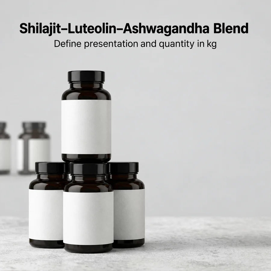 Unbranded packaging discussion for shilajit zinc luteolin phospholipid ashwagandha blend