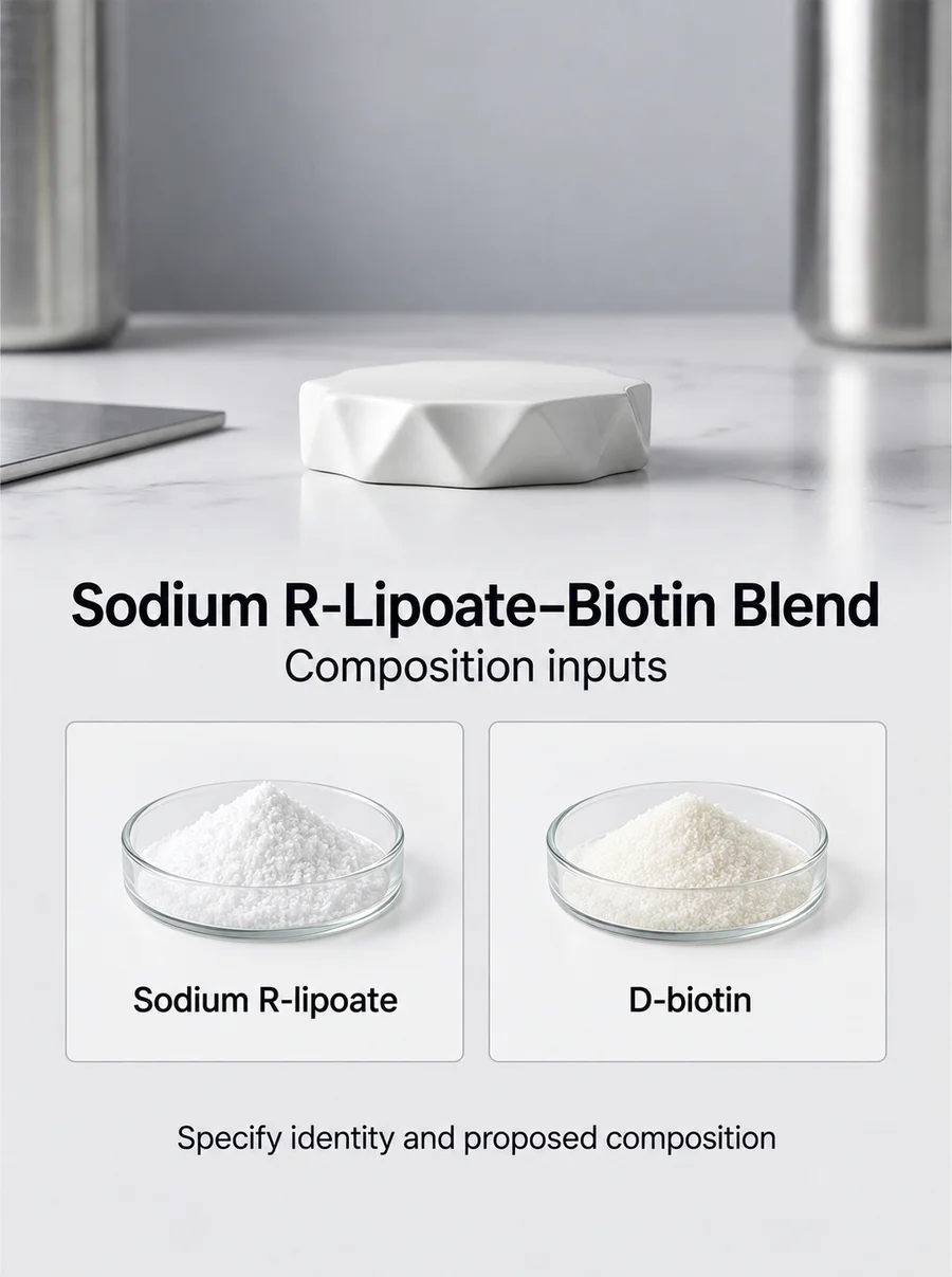 Named composition-input reference for sodium r lipoate biotin blend