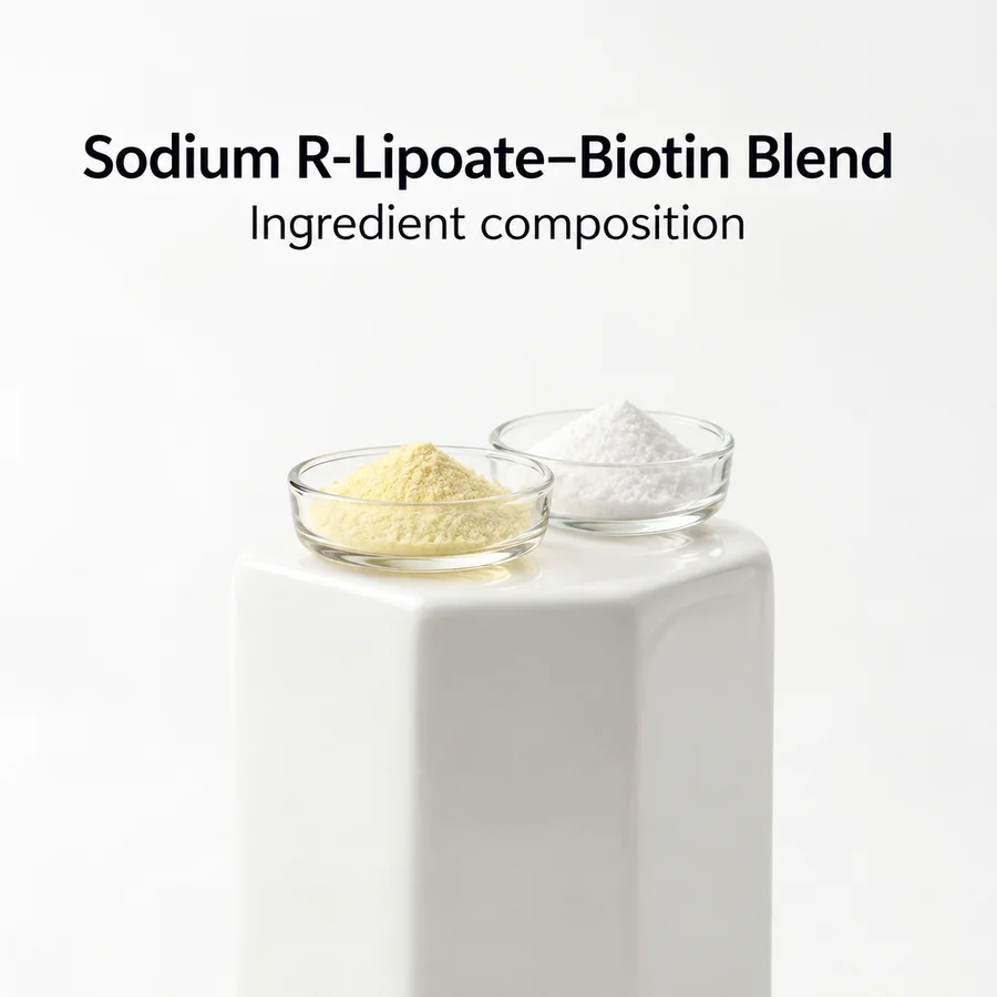 Source-material context for sodium r lipoate biotin blend