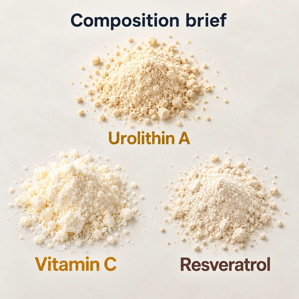 Urolithin A–Vitamin C–Resveratrol Blend composition input guide
