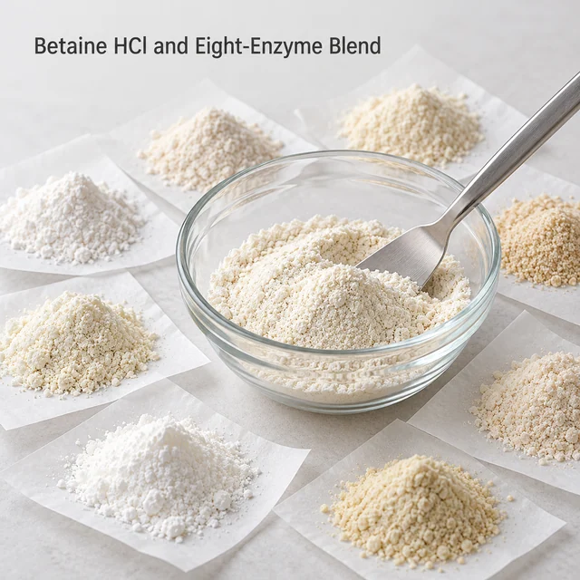 Betaine Hydrochloride and Eight-Enzyme Blend — ingredient composition visual