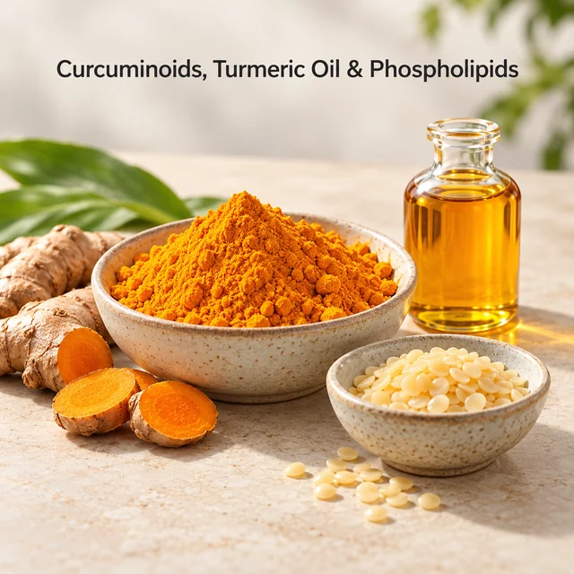 Curcuminoid–Turmeric Oil–Phospholipid Blend — ingredient composition visual