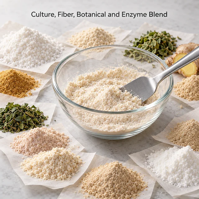 Four-Bacillus, Fiber, Botanical and Enzyme Blend — formulation context