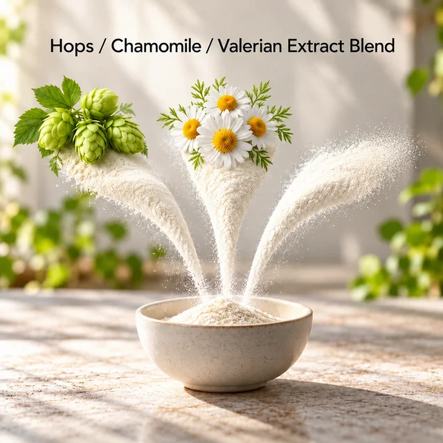 Hops–Chamomile–Valerian Extract Blend — ingredient composition visual