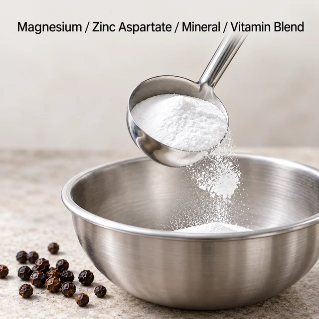 Magnesium–Zinc Aspartate–Mineral–Vitamin Blend — ingredient composition visual