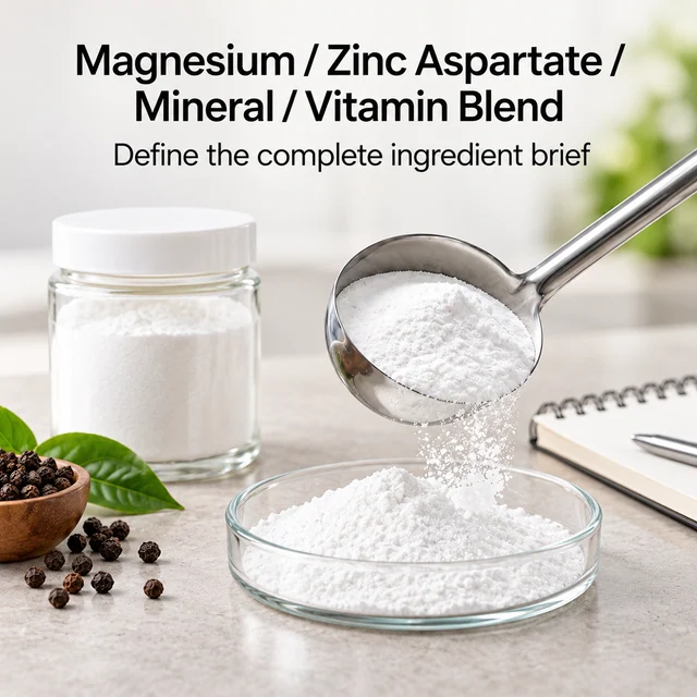 Magnesium–Zinc Aspartate–Mineral–Vitamin Blend — sample and packaging planning