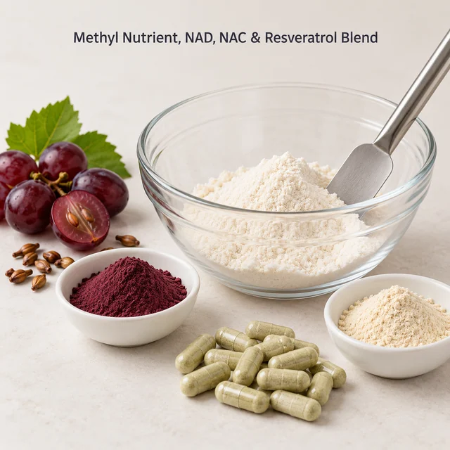 Methyl Nutrient–NAD–NAC–Resveratrol Blend — ingredient composition visual