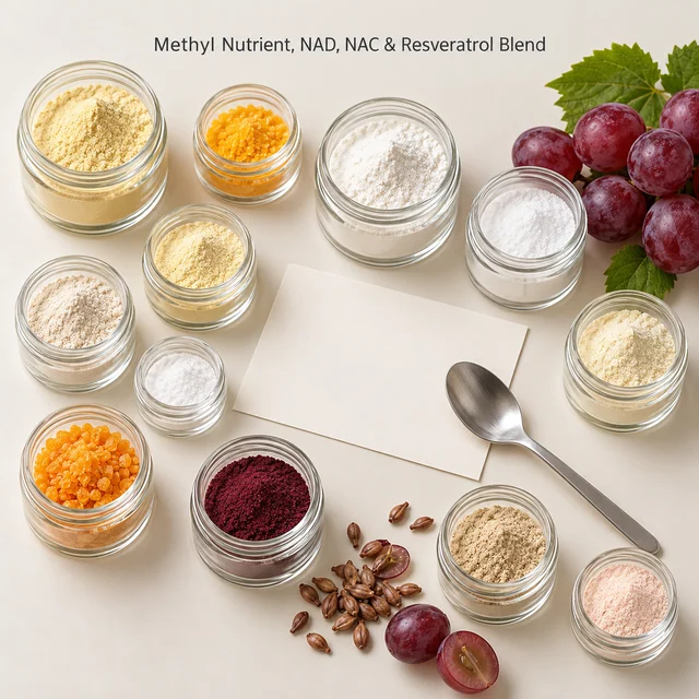 Methyl Nutrient–NAD–NAC–Resveratrol Blend — sample and packaging planning