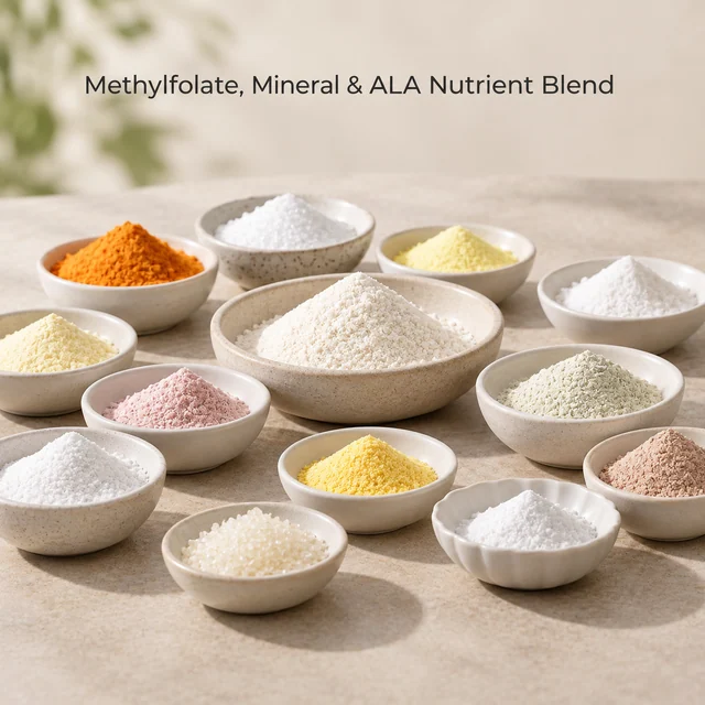 Methylfolate–Citrate–Bisglycinate–ALA Nutrient Blend — ingredient composition visual