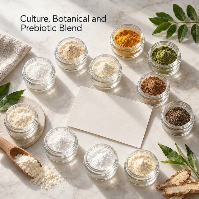 Three-Culture, Botanical and Four-Prebiotic Blend — sample and packaging planning