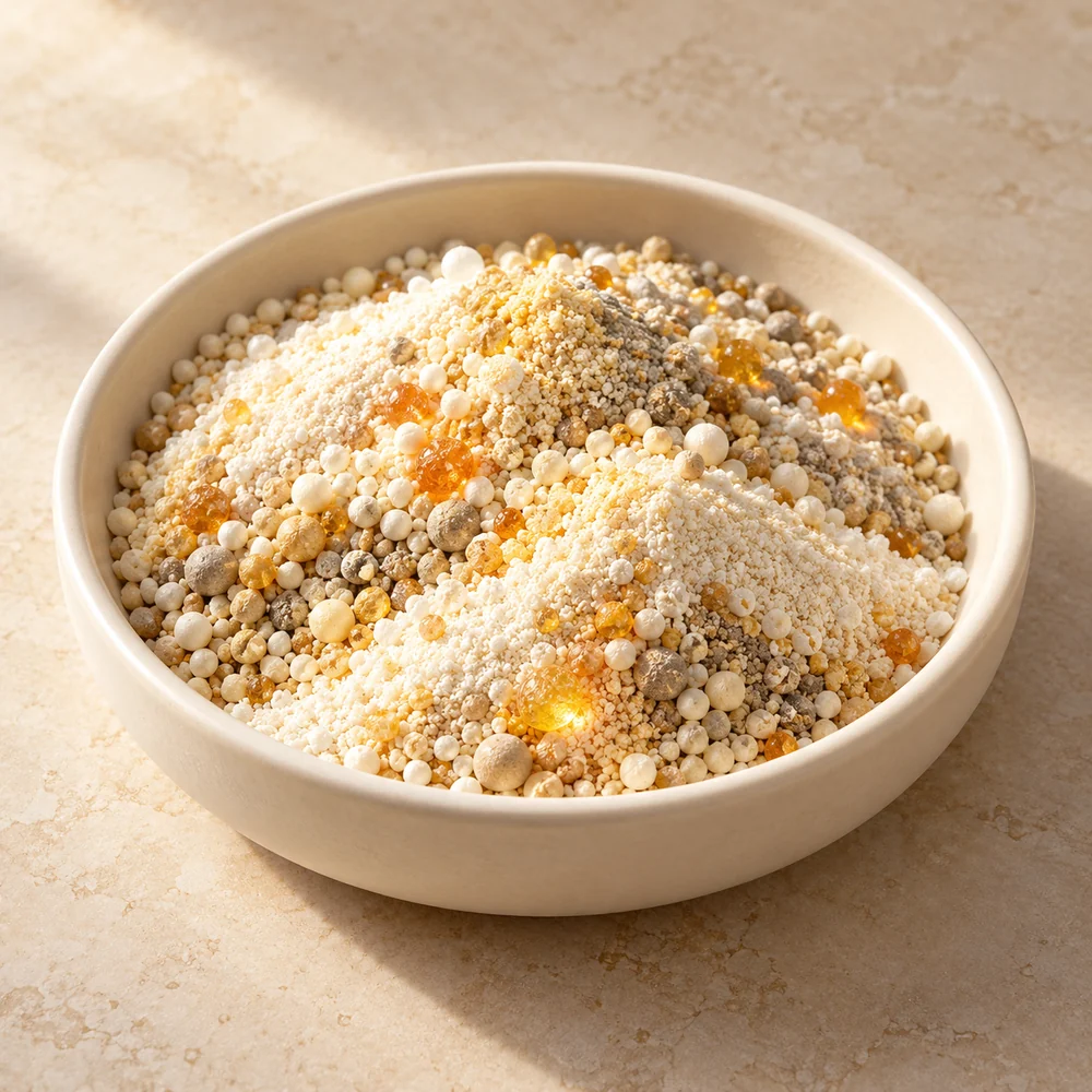 Seven-Enzyme and Vitamin D3 Preparation Blend ingredient composition concept
